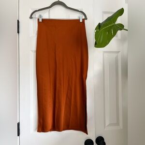 Women's Rust Midi Slip Skirt - Sleek Straight Silhouette